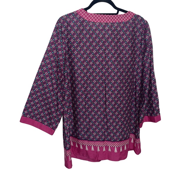 CHARTER CLUB Women's Boho 100% Cotton Tassel Tunic Pink/Berry Cool Top Size XL - Picture 7 of 16